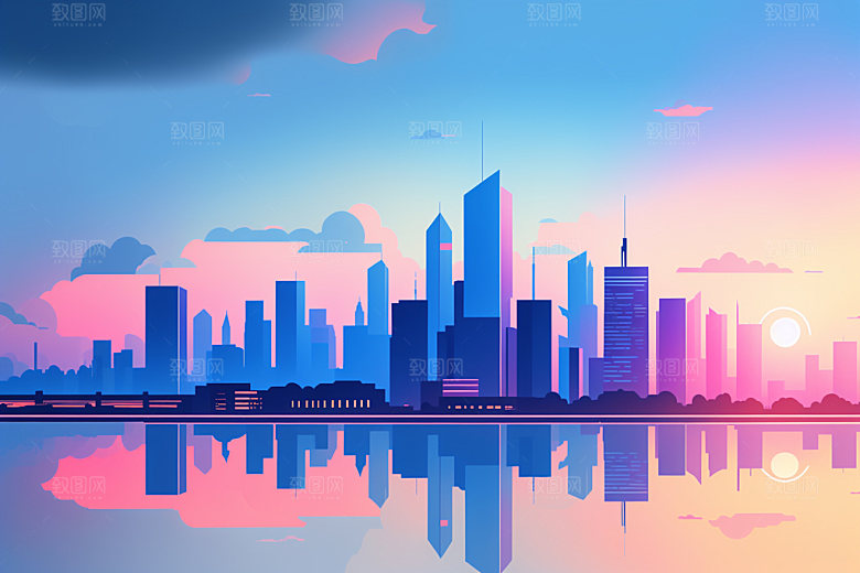 城市美式简约插画