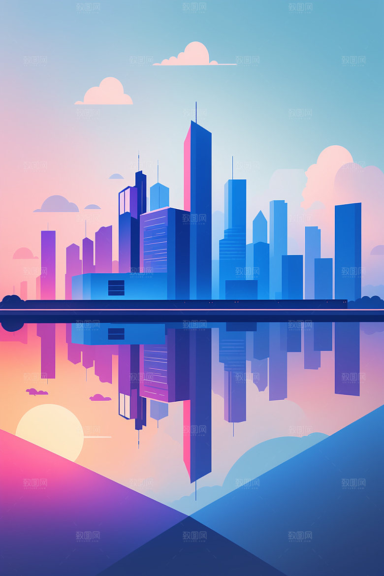 城市美式楼房插画