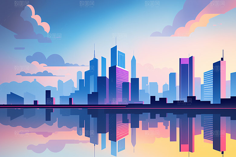 城市简约地标插画