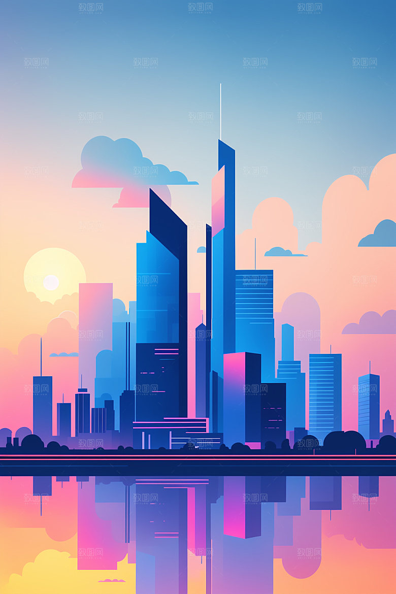 城市大厦简约插画