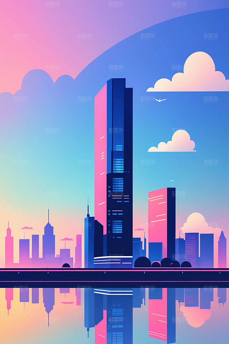 城市都市摩天大楼插画