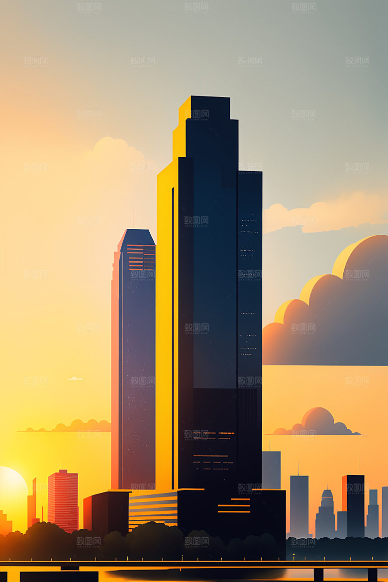 城市大厦艺术插画