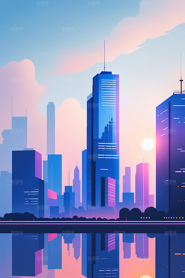 城市摩天大楼都市插画