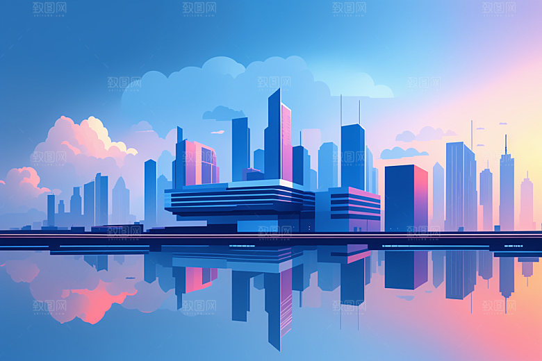 城市都市美式插画