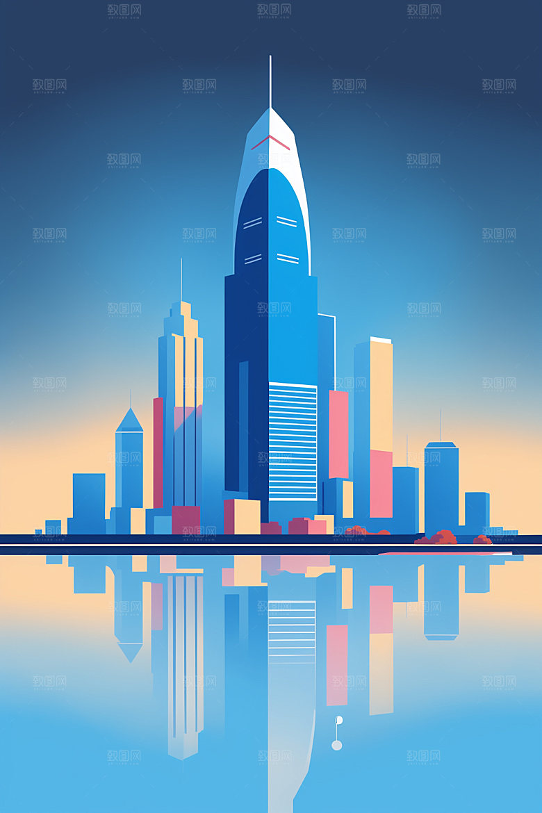 城市简约摩天大楼插画