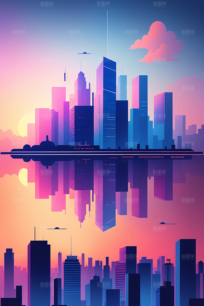 城市大厦楼房插画