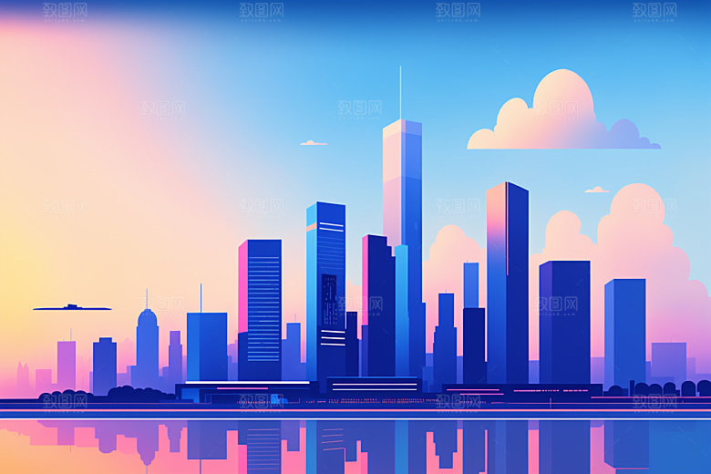 城市摩天大楼都市插画