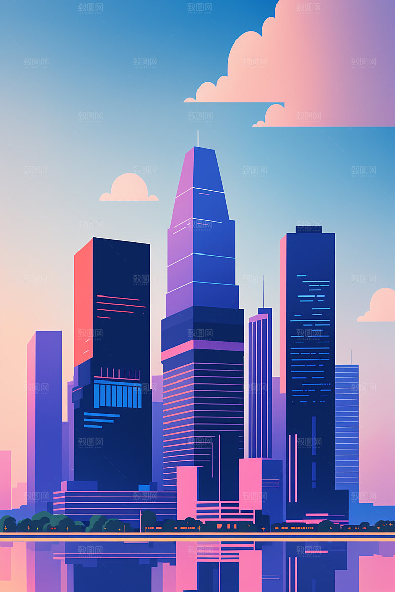 城市简约摩天大楼插画