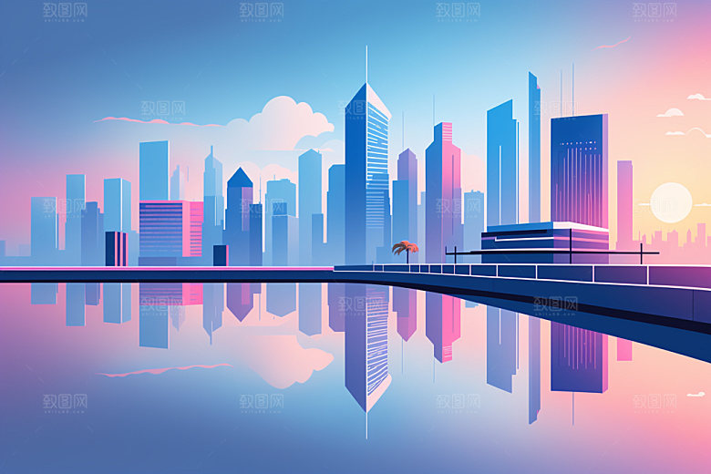 城市大厦摩天大楼插画