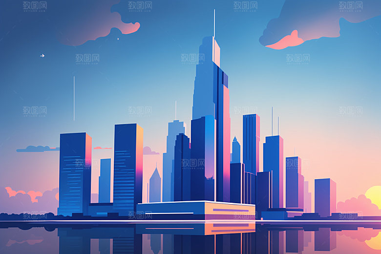 城市摩天大楼简约插画