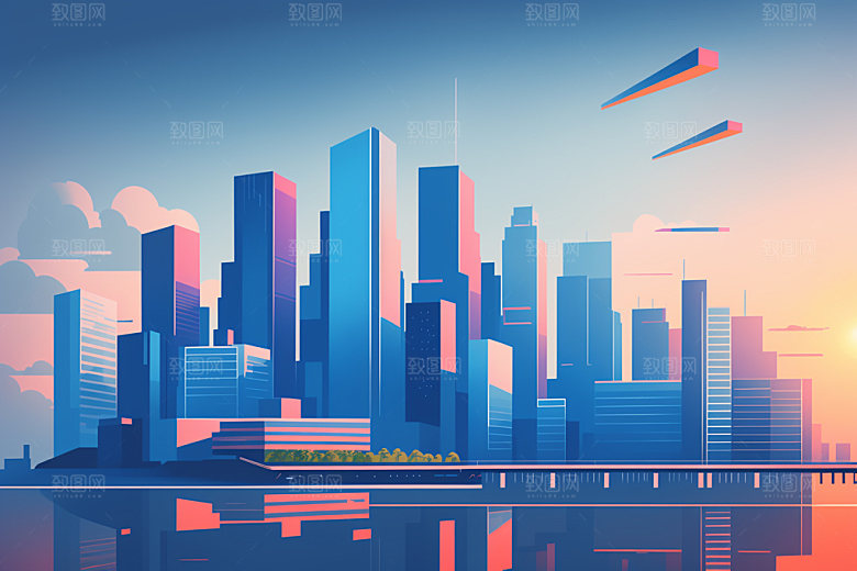 城市摩天大楼都市插画