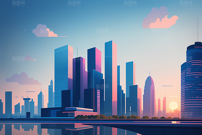 城市扁平风简约插画