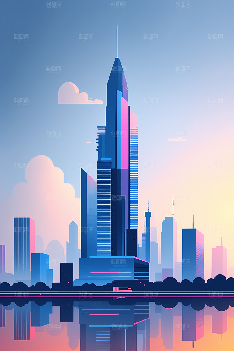 城市摩天大楼大厦插画