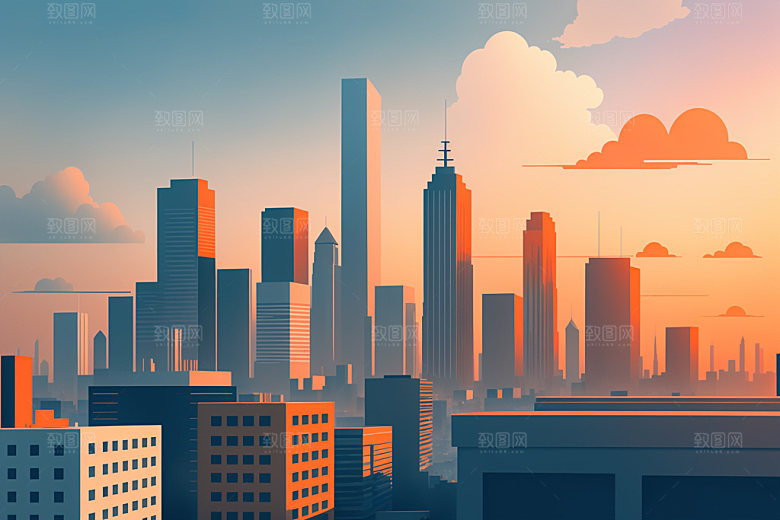 城市简约美式插画