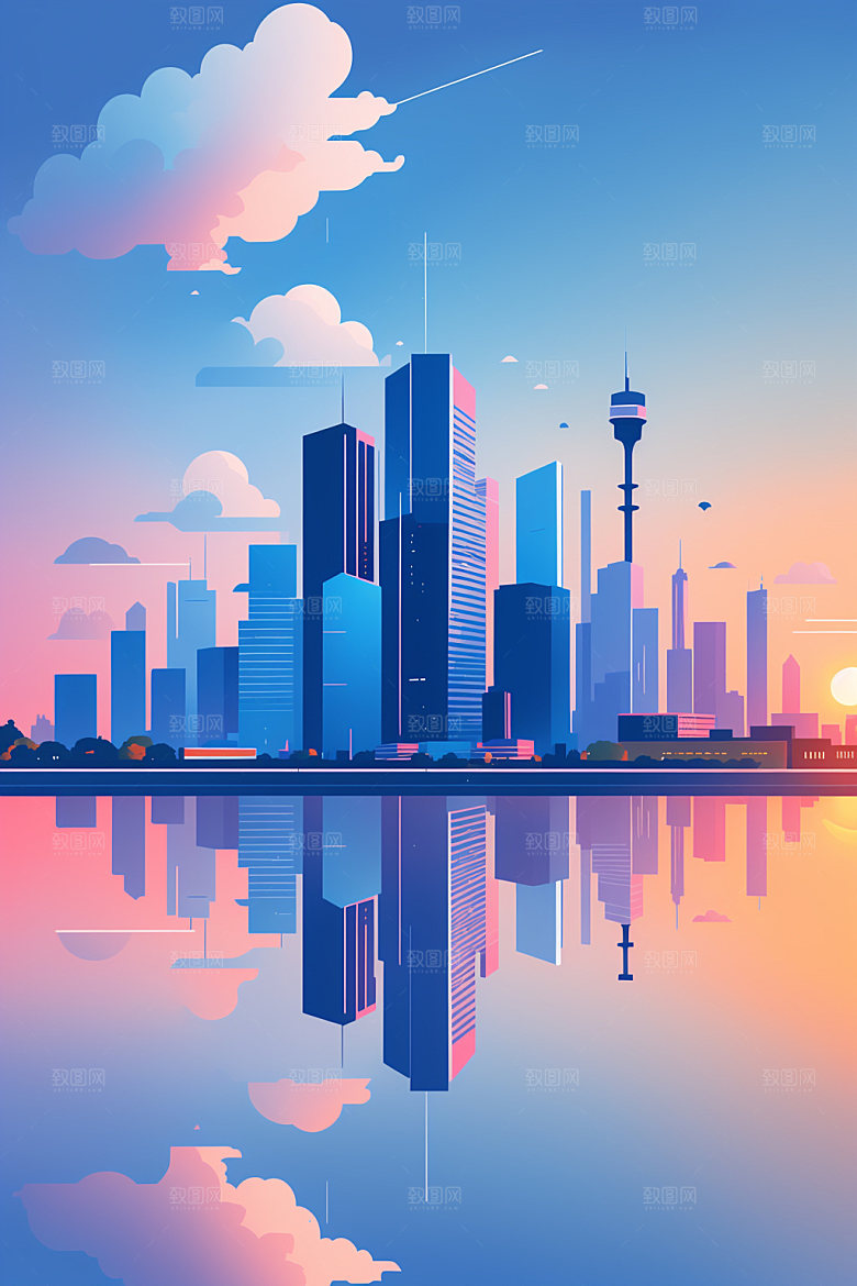 城市摩天大楼大厦插画
