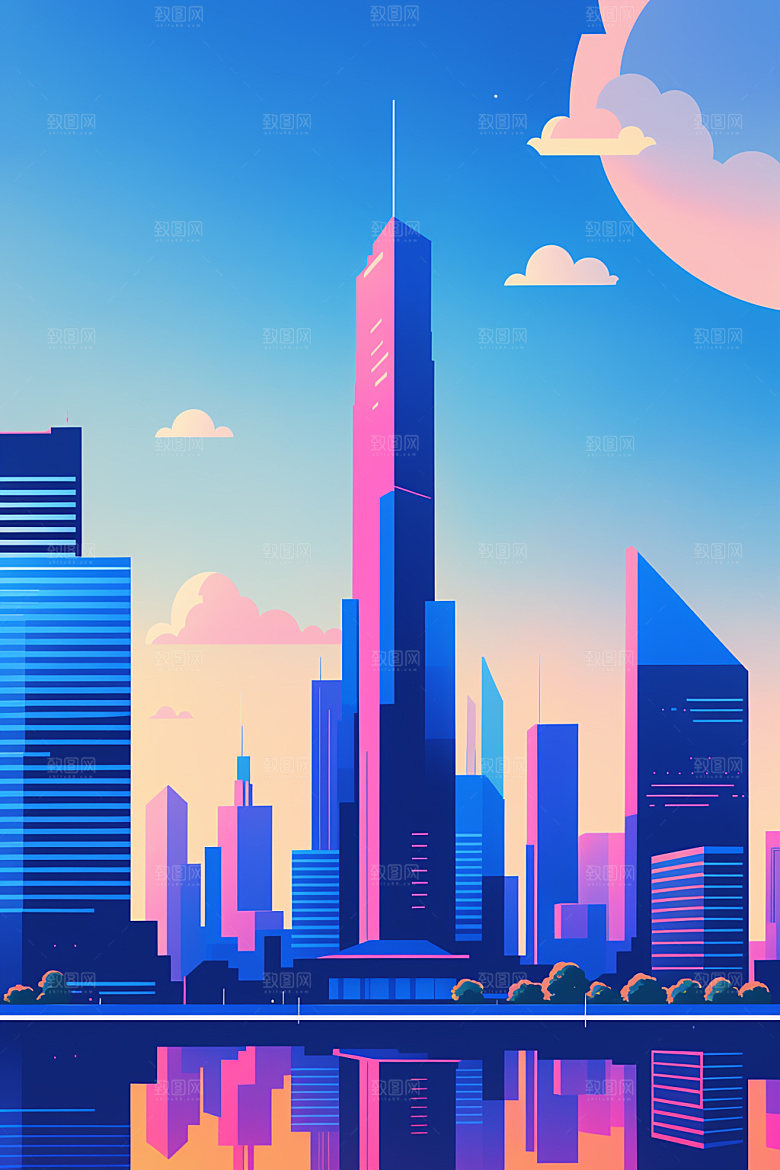 城市摩天大楼楼房插画