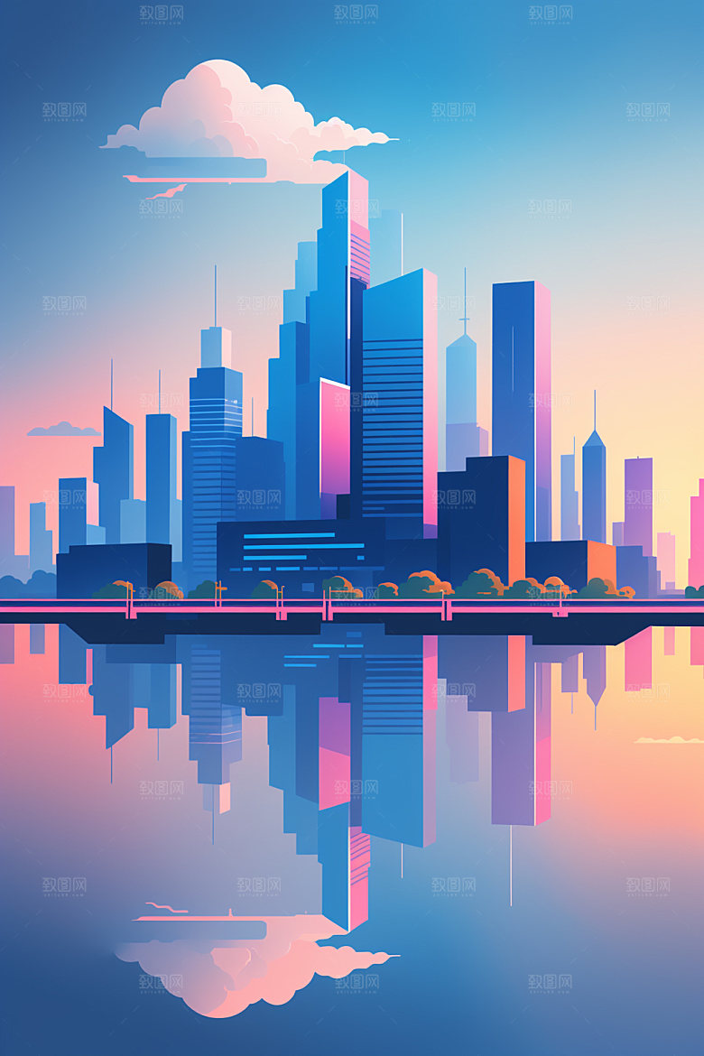 城市扁平风简约插画