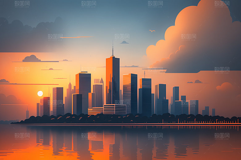 城市楼房艺术插画
