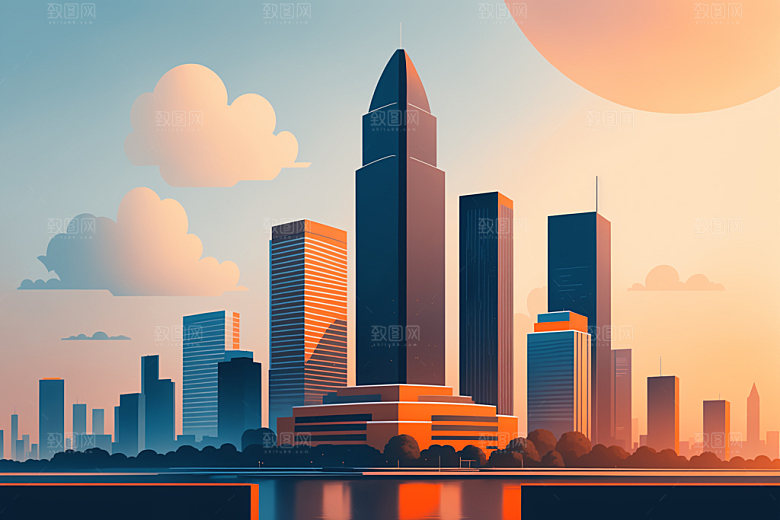 城市摩天大楼扁平风插画