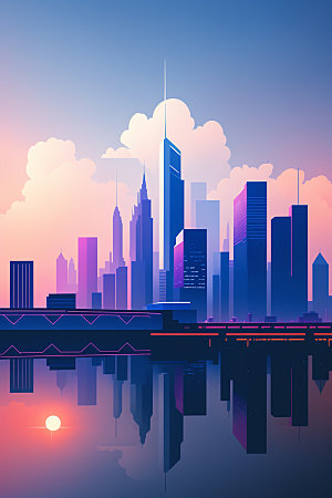 城市大厦地标插画
