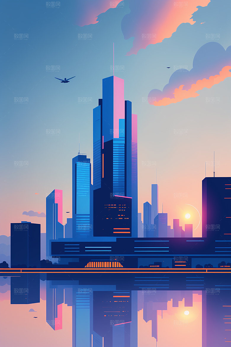 城市地标简约插画