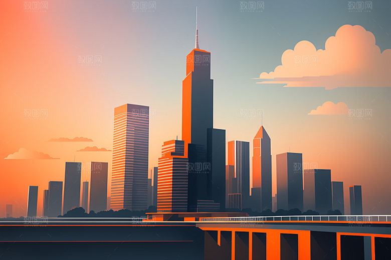 城市大厦简约插画