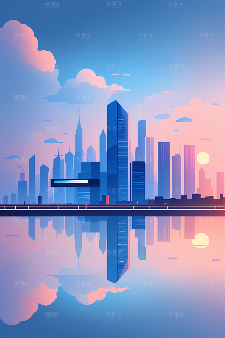 城市楼房地标插画
