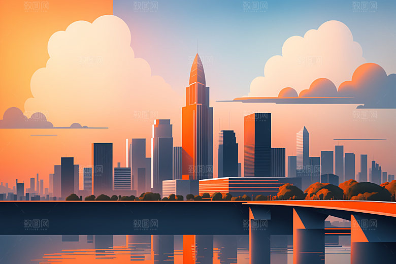 城市楼房大厦插画