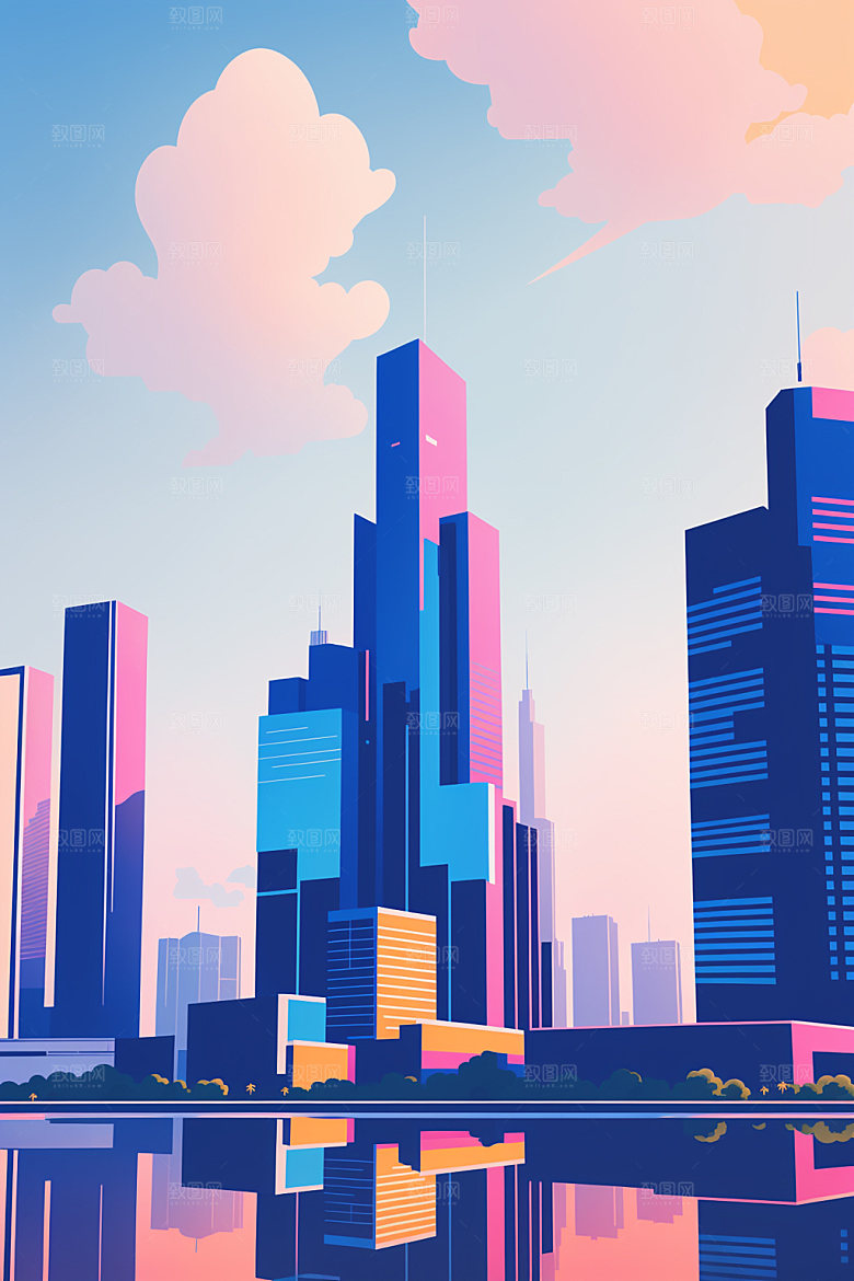 城市简约地标插画