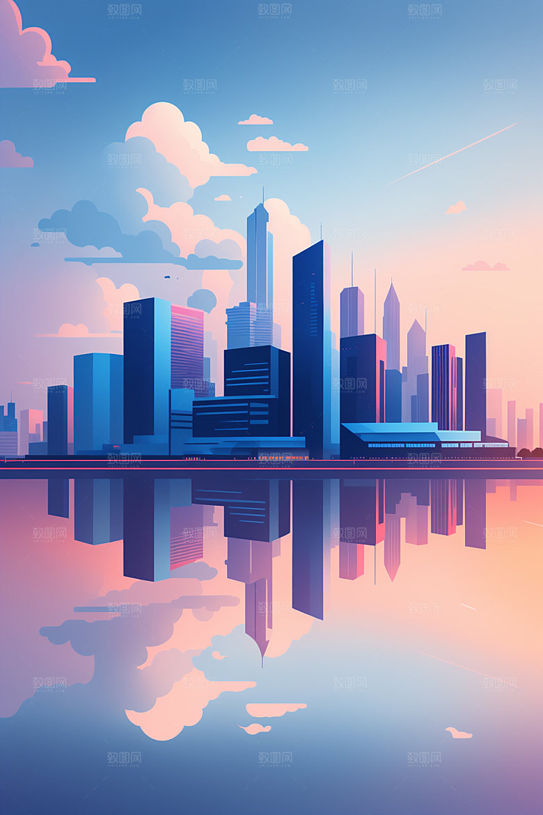 城市美式楼房插画