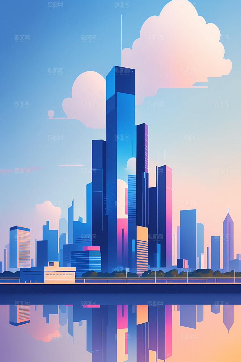 城市大厦简约插画