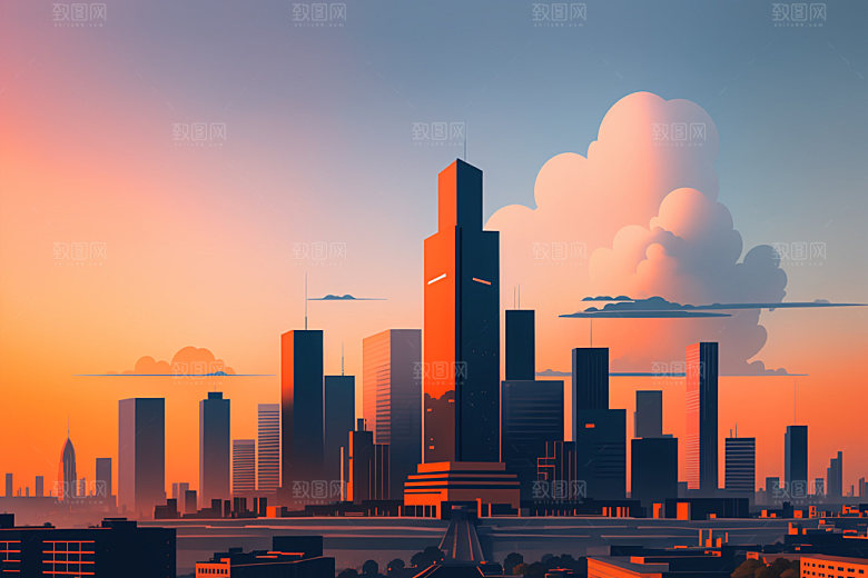 城市大厦地标插画