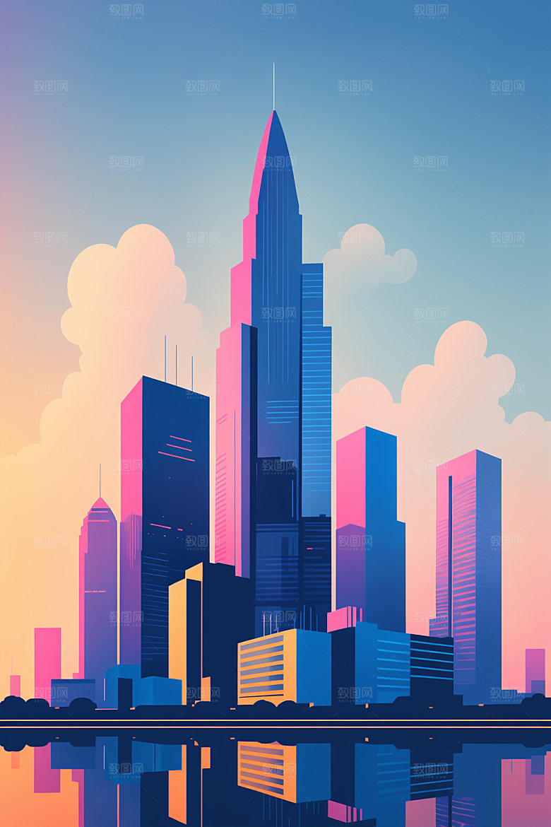 城市楼房艺术插画