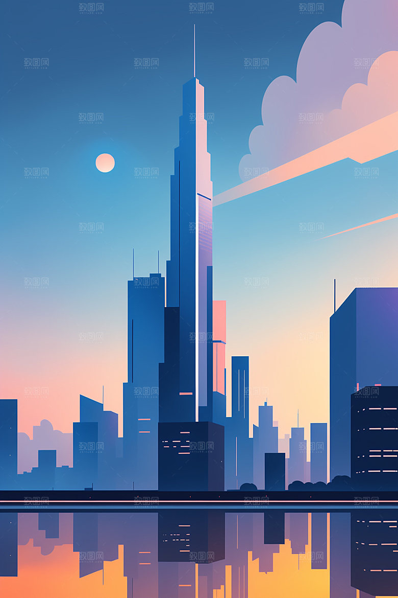 城市美式地标插画