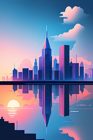 城市摩天大楼简约插画