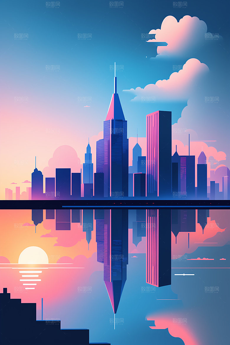 城市摩天大楼简约插画