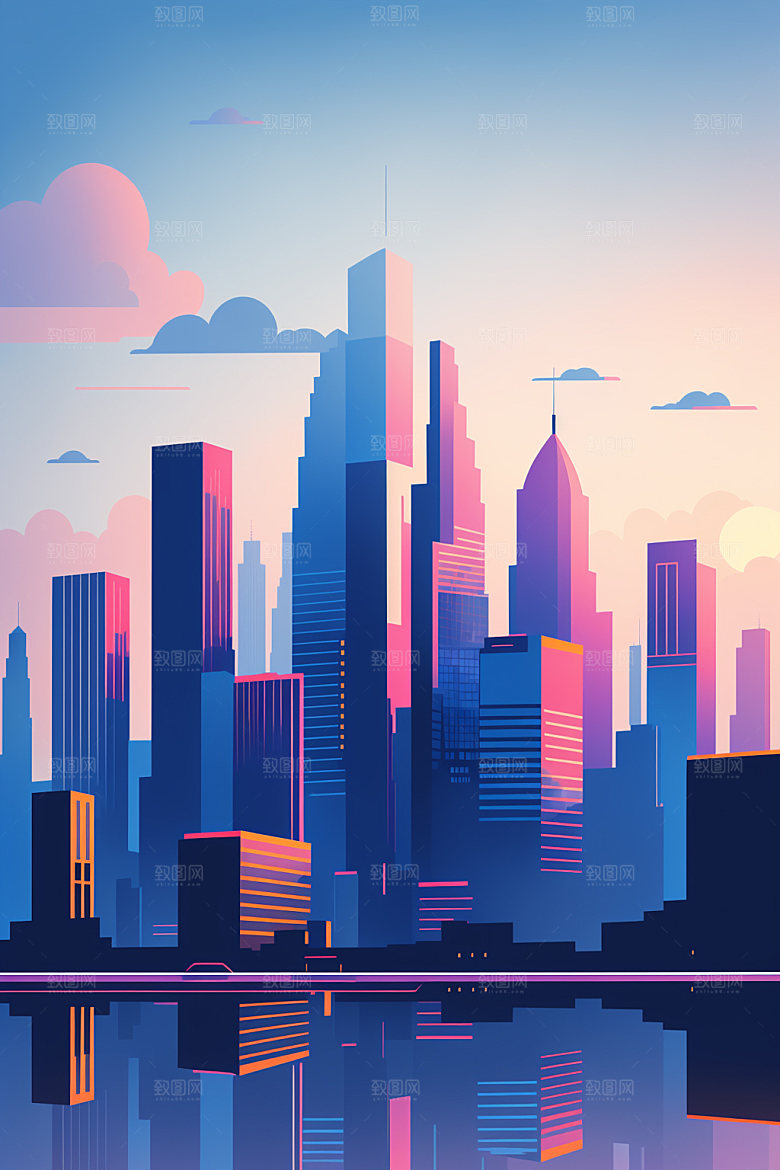 城市地标艺术插画