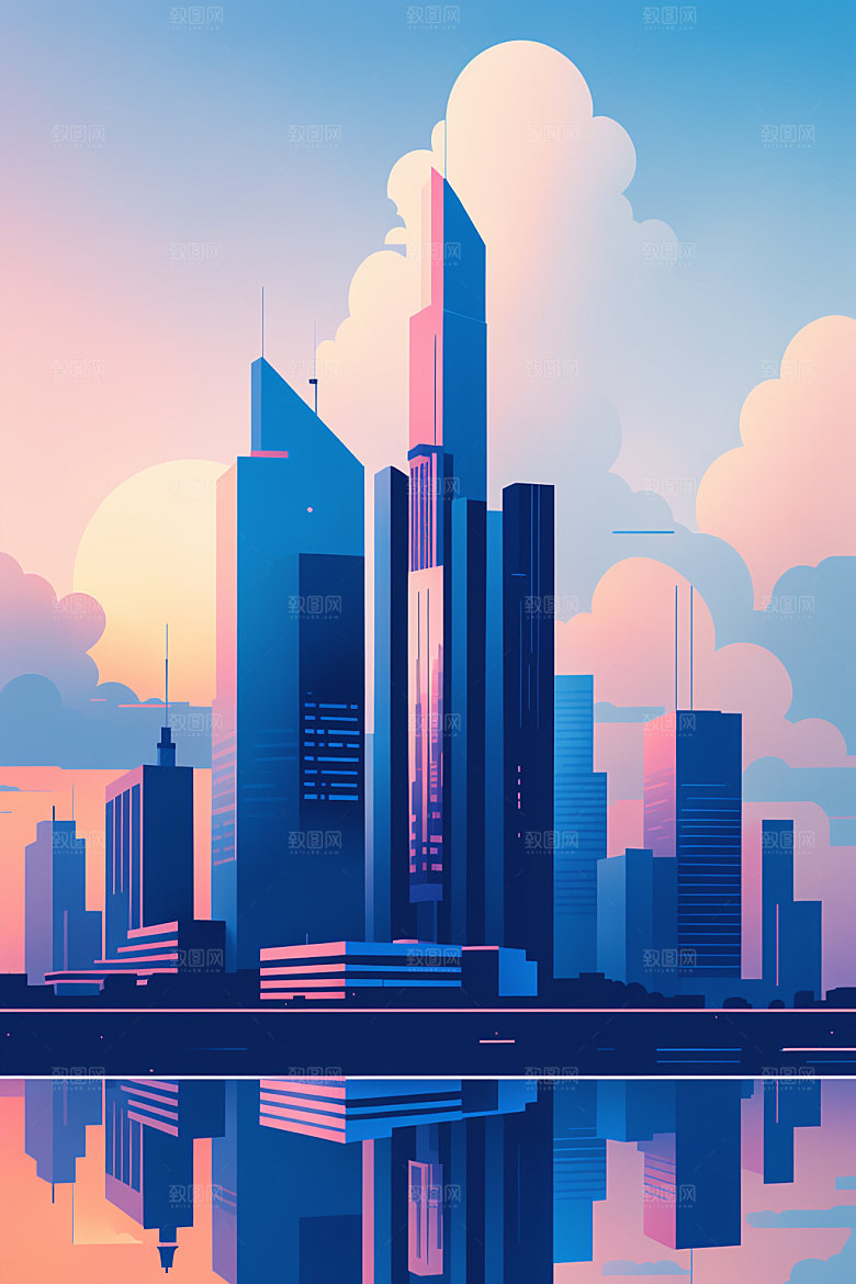 城市美式大厦插画