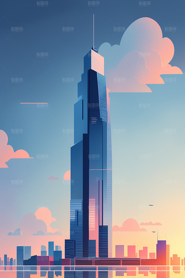 城市楼房摩天大楼插画