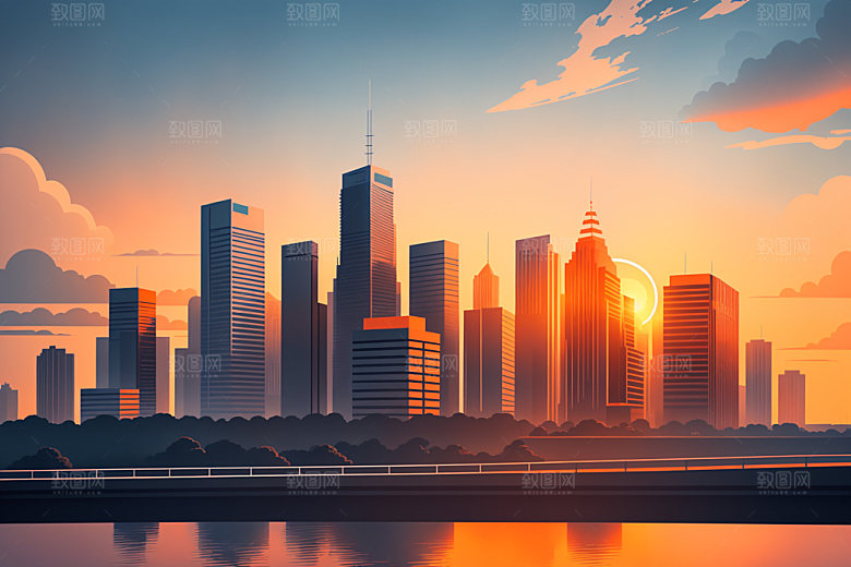 城市楼房摩天大楼插画