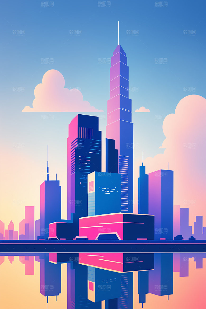 城市地标扁平风插画
