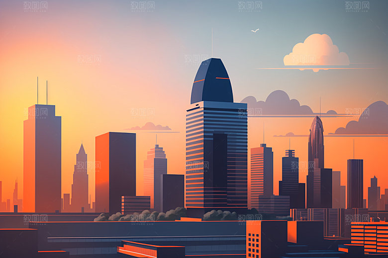 城市楼房艺术插画