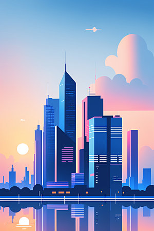 城市都市美式插画