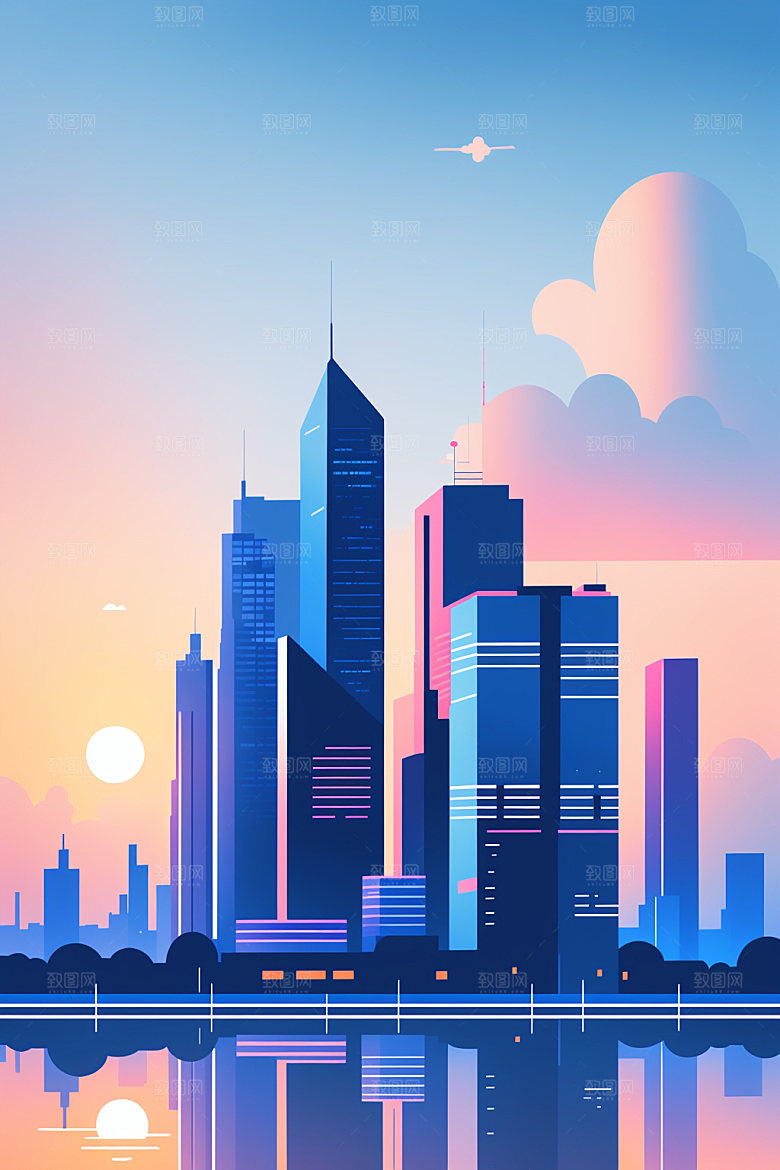 城市都市美式插画