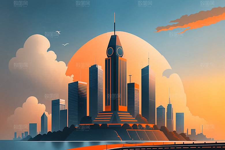 城市简约摩天大楼插画