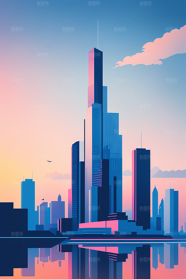 城市楼房地标插画