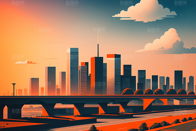 城市简约地标插画
