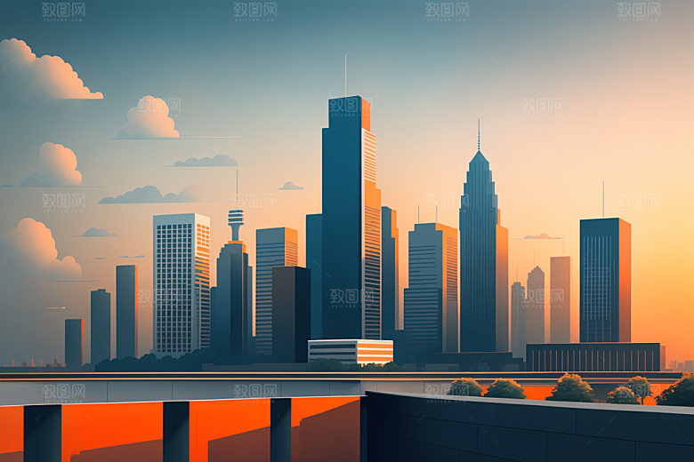 城市楼房摩天大楼插画