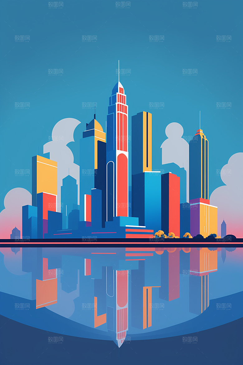 城市楼房大厦插画