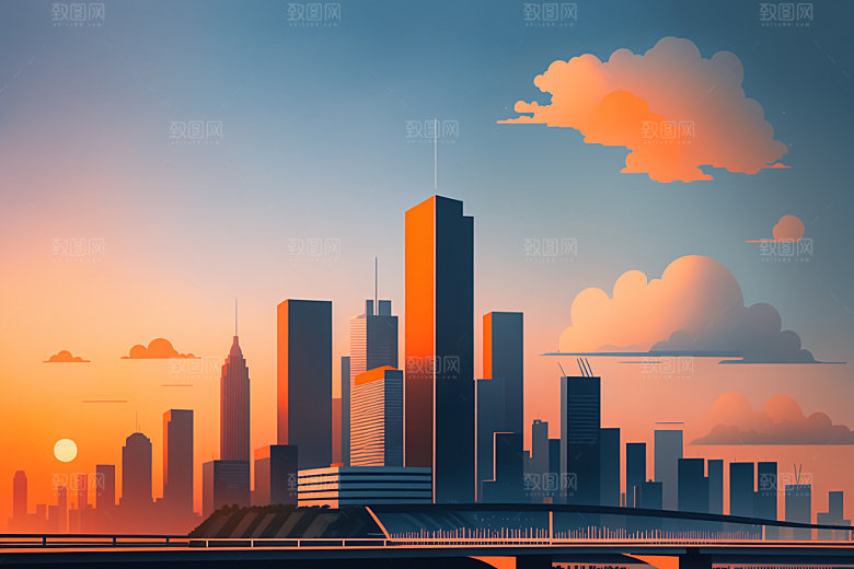 城市摩天大楼都市插画
